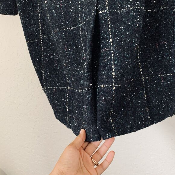 Vintage 80s Women L/XL* Coat Black Tweed Speckled Wool Leather Button Mod Gogo - Picture 6 of 15